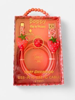 XO Poppy USB to USB-C 4 Feet Charging Cable Strawberry 🍓